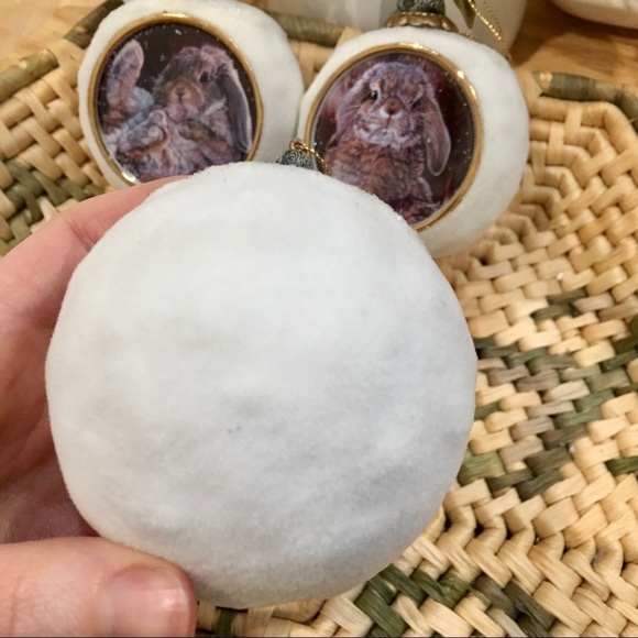 Vintage VIVI CRANDALL SNOWBALL BUNNIES Christmas ornaments set of three rabbits - Picture 5 of 10